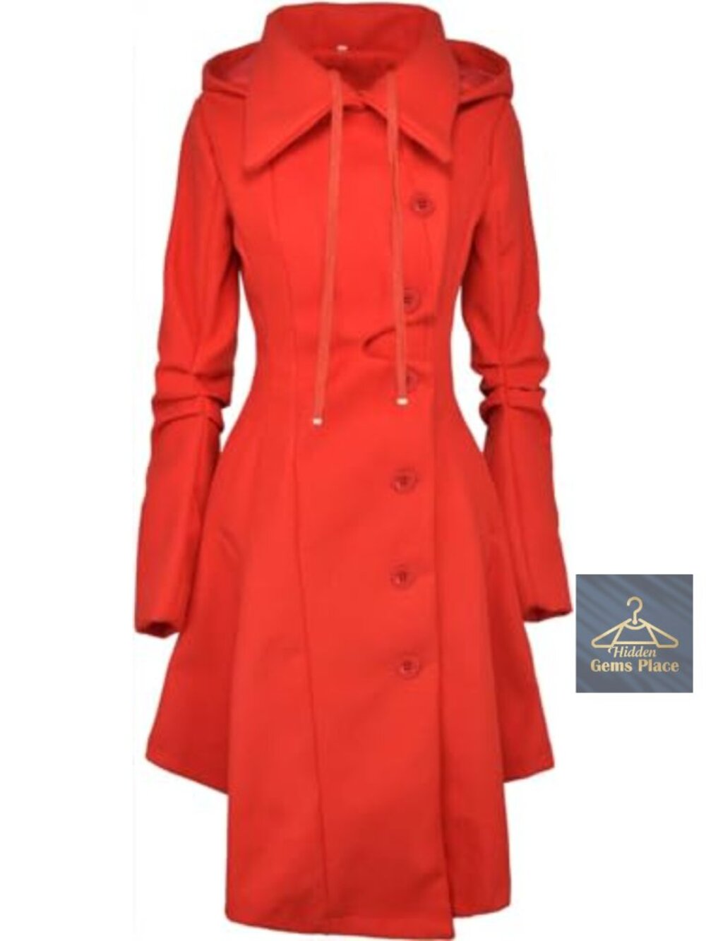 Women's Wool Peacoat with Hood, Gothic Lapel Trench Jacket Winter